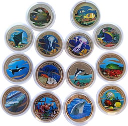 Набор 14 монет 1 доллар 1999-2004 Защита морской жизни Палау