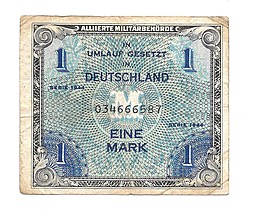 Банкнота 1 марка 1944 оккупация союзниками Германия
