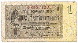 Банкнота 1 рентенмарка (марка) 1937 Германия Третий Рейх