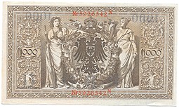 Банкнота 1000 марок 1910 красная печать Германия Германская Империя