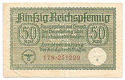 Банкнота 50 рейхспфеннигов 1939 -1945 для оккупированных территорий Германия Третий Рейх