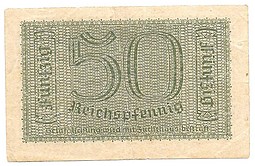 Банкнота 50 рейхспфеннигов 1939 -1945 для оккупированных территорий Германия Третий Рейх
