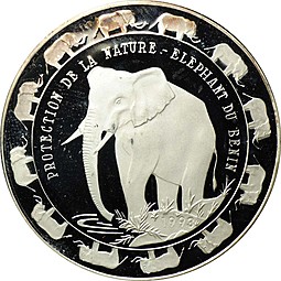 Монета 6000 франков 1993 Охрана природы Слоны Бенин