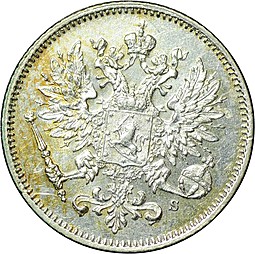 Монета 25 Пенни 1913 S Русская Финляндия