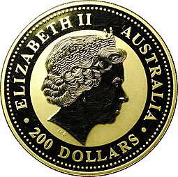 Монета 200 долларов 2004 Год Обезьяны Лунар Австралия