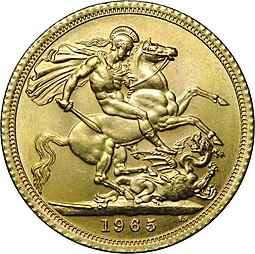 Монета 1 соверен (фунт) 1965 Великобритания
