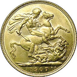 Монета 1 соверен (фунт) 1907 Великобритания