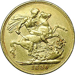 Монета 1 соверен (фунт) 1880 M Мельбурн Австралия Великобритания