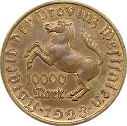 Монета 10000 марок 1923 Нотгельд Вестфалия Германия