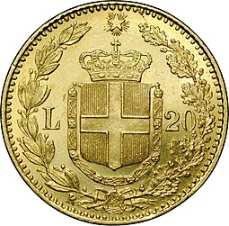 Монета 20 лир 1883 Италия