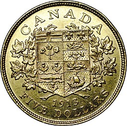 Монета 5 долларов 1913 Канада