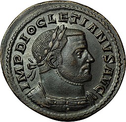 Монета Фоллис 303-305 Диоклетиан Гений с рогом изобилия S-F PTR Римская Империя