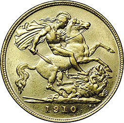 Монета 1/2 соверена (фунта) 1910 Великобритания