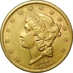 Монета 20 долларов 1875 S США