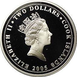 Монета 2 доллара 2005 Птицы Новой Зеландии - Голубь Острова Кука