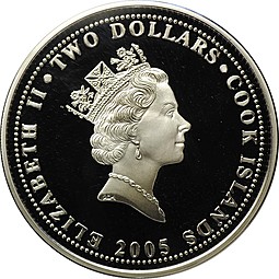 Монета 2 доллара 2005 Птицы Новой Зеландии - Туи Острова Кука
