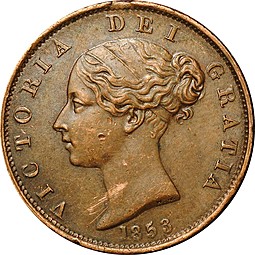 Монета 1 пенни 1853 Великобритания