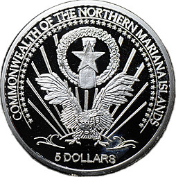 Монета 5 долларов 2004 Альберт Эйнштейн Северные Марианские острова