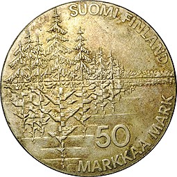 Монета 50 марок 1985 Национальный эпос Калевала 1835 Финляндия
