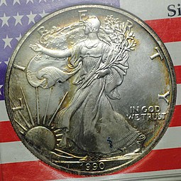 Монета 1 доллар 1990 Шагающая свобода США (в футляре)