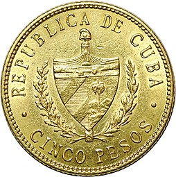 Монета 5 песо 1916 Куба