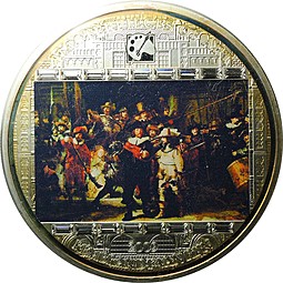 Монета 20 долларов 2009 Рембрант Ночной дозор Шедевры Искусства Острова Кука