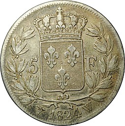 Монета 5 франков 1824 W Франция