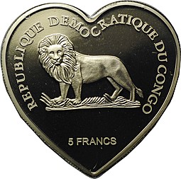 Монета 5 франков 2005 Бесконечная любовь Конго