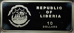 Монета 10 долларов 2010 Год Тигра Либерия