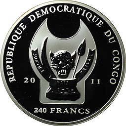 Монета 240 франков 2011 Военно-Морской музей Памятники Санкт-Петербурга Конго