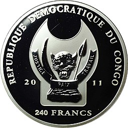 Монета 240 франков 2011 Адмиралтейство Памятники Санкт-Петербурга Конго