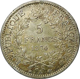 Монета 5 франков 1874 A Геркулес и музы Франция