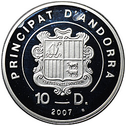 Монета 10 динар (динеров) 2007 Экстрим - Горные лыжи Андорра