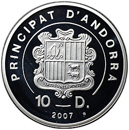 Монета 10 динар (динеров) 2007 Экстрим - Сноуборд Андорра