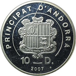 Монета 10 динар (динеров) 2007 Экстрим - Сноуборд Андорра