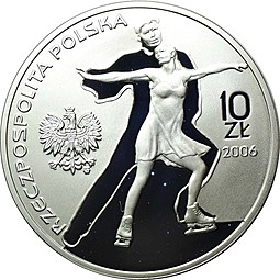 Монета 10 злотых 2006 Варшава Зимняя Олимпиада Турин Фигурное катание Польша