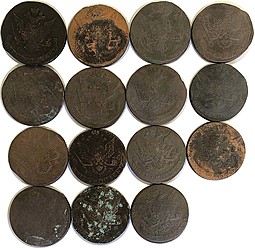 Лот 15 монет 5 копеек 1764-1782 ЕМ Екатерины II