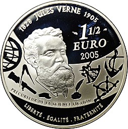 Монета 1 1/2 евро 2005 Жюль Верн - 20 тысяч лье под водой Франция