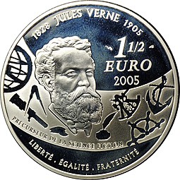 Монета 1 1/2 евро 2005 Жюль Верн - С Земли на Луну Франция