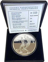 Монета 10 евро 2004 Дискобол Олимпиада Афина Греция