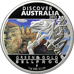 Монета 1 доллар 2012 Древесная лягушка Литория Откройте Австралию Австралия