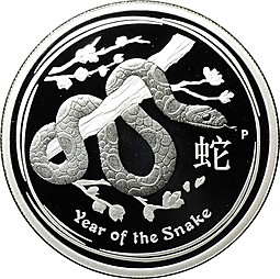 Монета 50 центов 2013 Год Змеи Лунар Лунный календарь PROOF Австралия