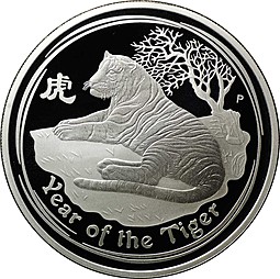 Монета 1 доллар 2010 Год Тигра Лунар PROOF Лунный календарь Австралия