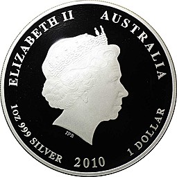 Монета 1 доллар 2010 Год Тигра Лунар PROOF Лунный календарь Австралия