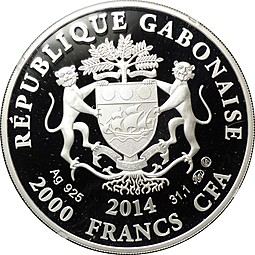 Монета 2000 франков КФА 2014 ММД Знаки зодиака - Весы Габон