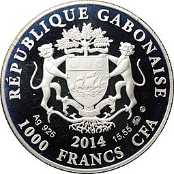 Монета 1000 франков КФА 2014 ММД Знаки зодиака - Рыбы Габон