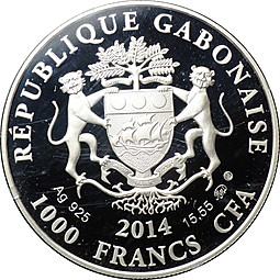 Монета 1000 франков КФА 2014 ММД Знаки зодиака - Козерог Габон