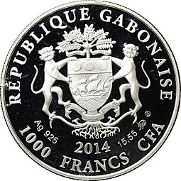 Монета 1000 франков КФА 2014 ММД Знаки зодиака - Дева Габон