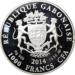 Монета 1000 франков КФА 2014 ММД Знаки зодиака - Овен Габон