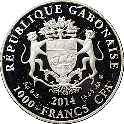 Монета 1000 франков КФА 2014 ММД Знаки зодиака - Рак Габон